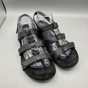 VIonic Amber Sandals Womens 9 Black Leather Strappy Comfort Slingback Shoes